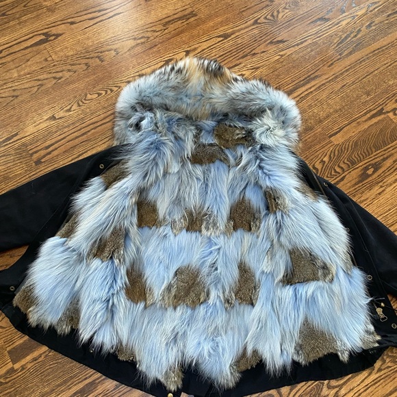 Twill Navy Parka with fur interior size Small - Picture 4 of 5